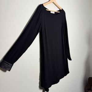 A.L.C. Black Mini Long Sleeve Viscose Dress with Leather Accents LBD Sz 6